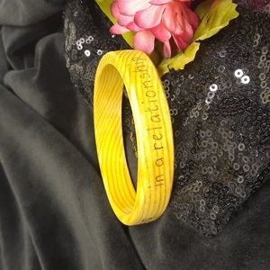 Artis Signed oak tree wooden bangle says " in a relationship"